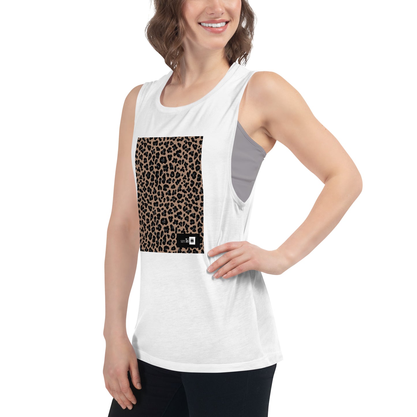 Dámske tielko so zväčšeným výstrihom okolo lopatiek Leopard