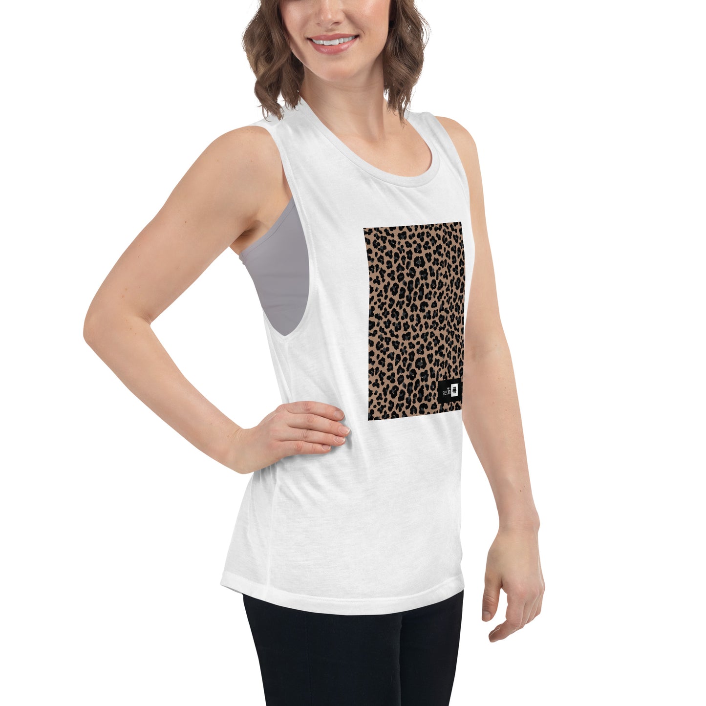 Dámske tielko so zväčšeným výstrihom okolo lopatiek Leopard